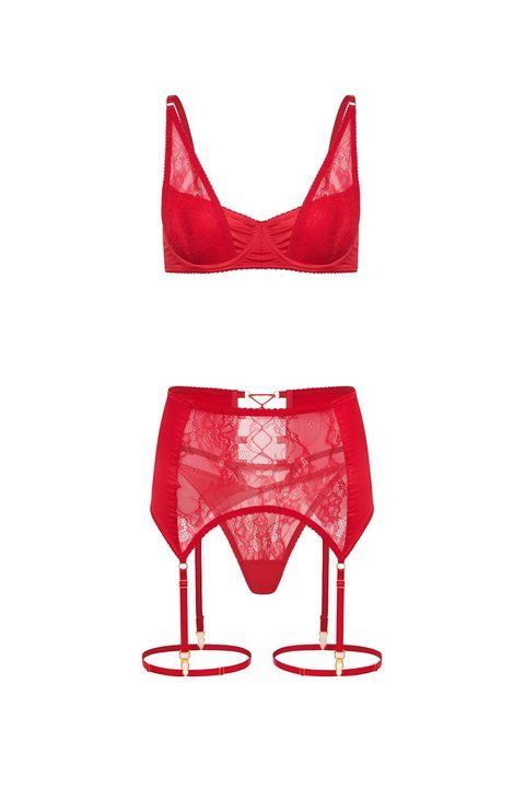 Red set of lace and silk VENEZIA RED, XS, 70A